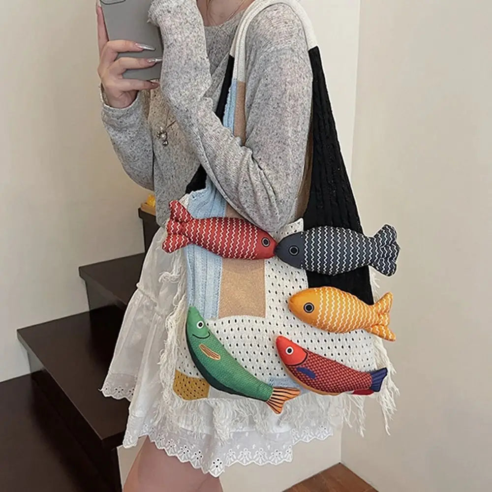 Fish Hollow Out Weave Fashion Handbag
