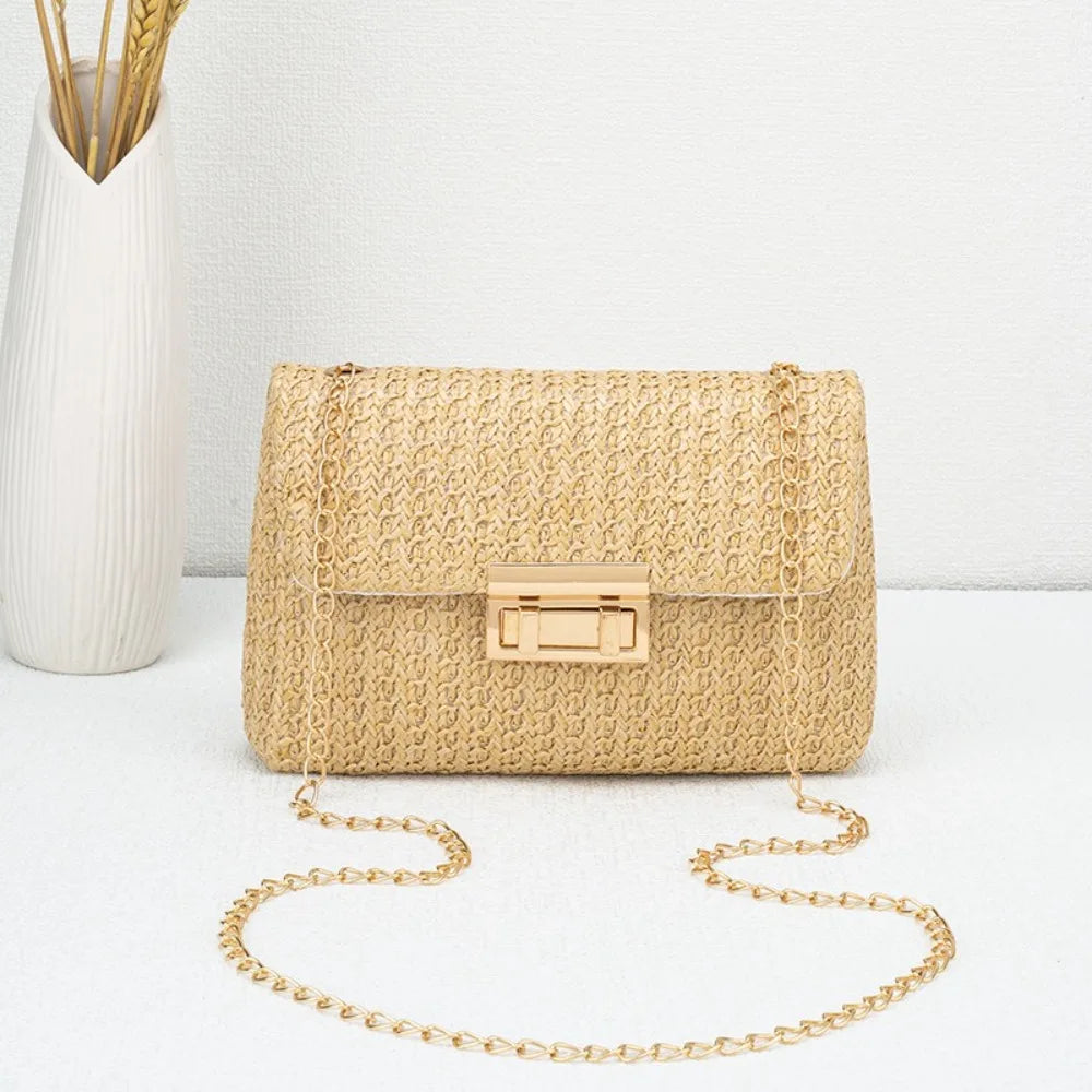 Fashion Straw Shoulder Bag Woven High Capacity Clutch Handbag Handmade Crossbody Bag Women