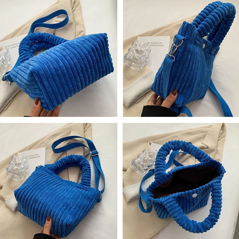 2025 Trend New Handbags Niche Versatile Bucket Shoulder Bags Fashion Corduroy Women's Bag Female Nylon Button Crossbody Bags