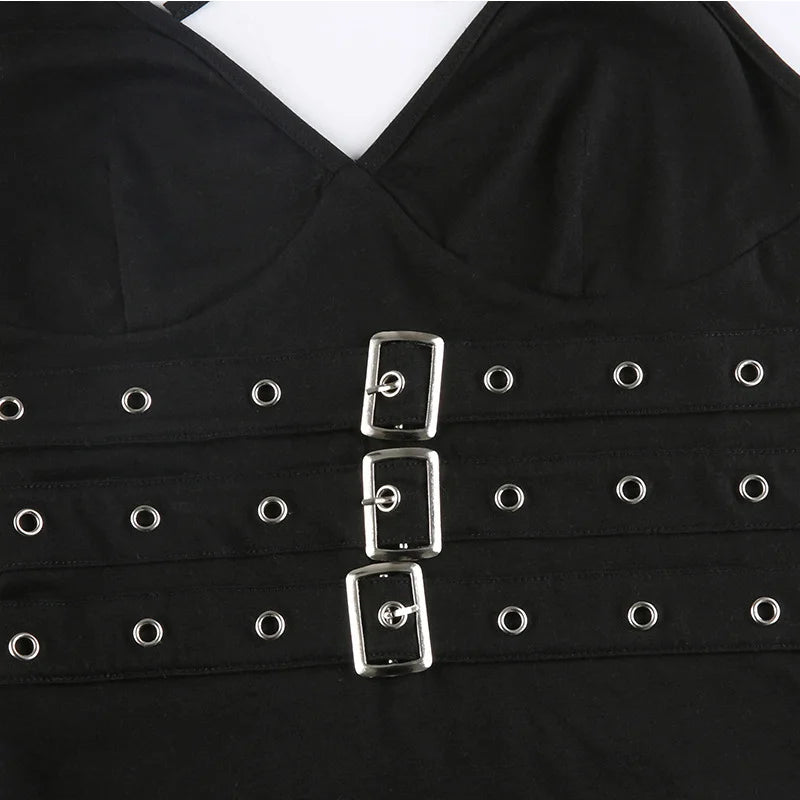 Bandage Crop Top Black Backless  Top Lace Up Cute Party Beach Summer Sweats Women Retro Basic Mini Vest Punk