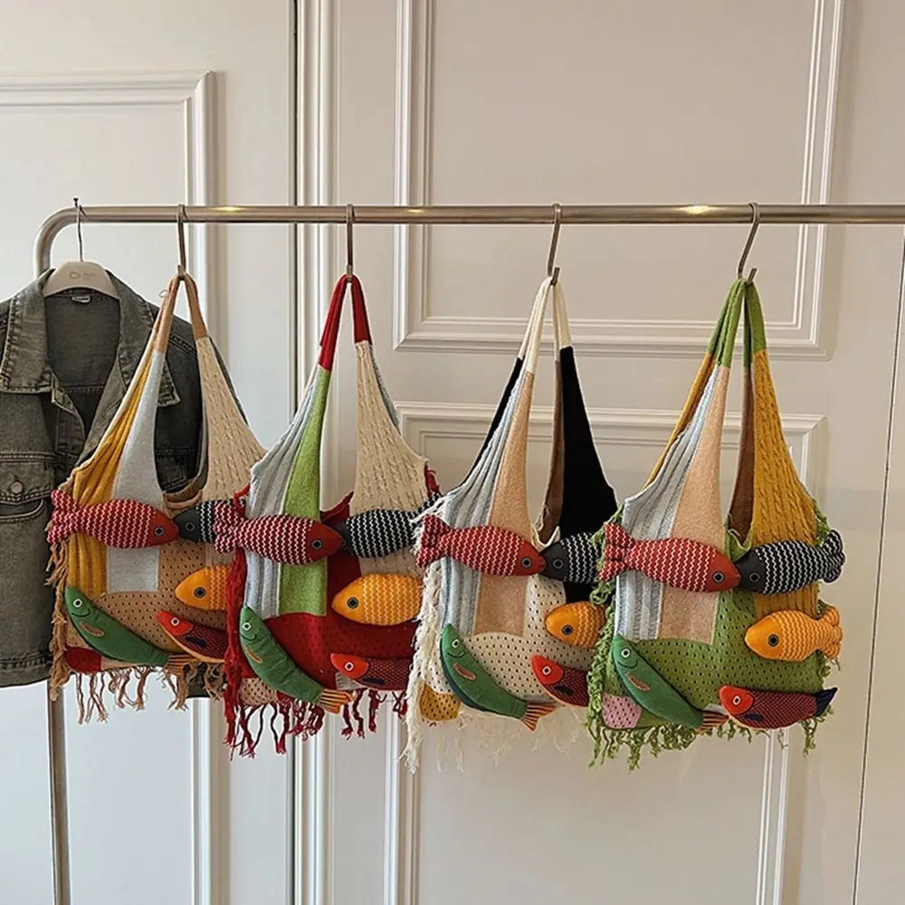 Fish Hollow Out Weave Fashion Handbag