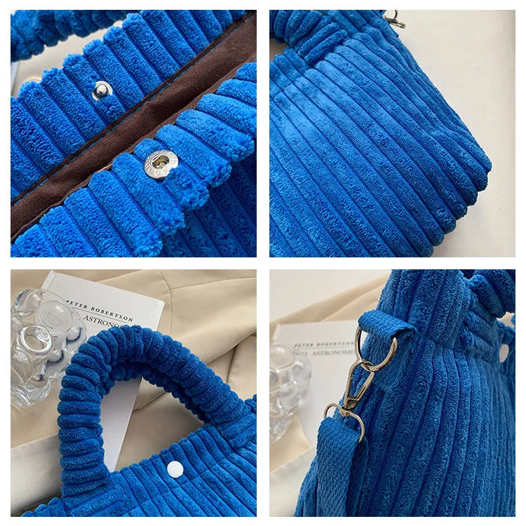 2025 Trend New Handbags Niche Versatile Bucket Shoulder Bags Fashion Corduroy Women's Bag Female Nylon Button Crossbody Bags