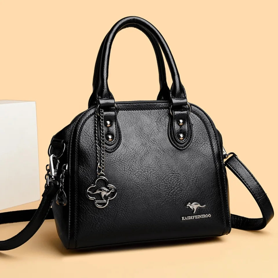 Genuine Kangaroo Brand Soft Pu Leather Hand Bag Small Handbags Women Shoulder Bags for Mother 3 Layers Tote Commuting Bag Summer
