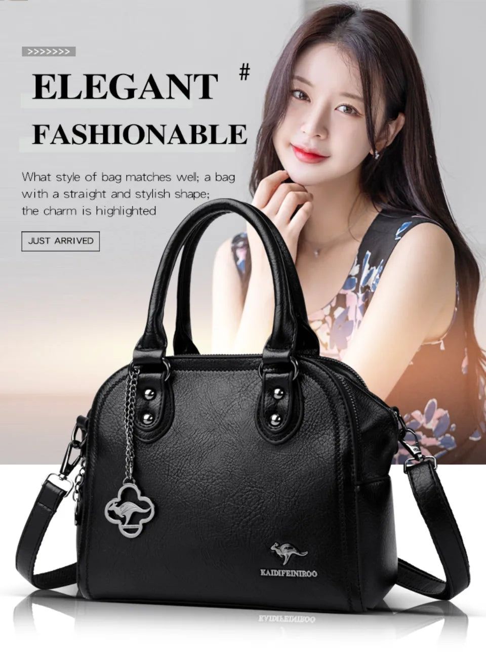 Genuine Kangaroo Brand Soft Pu Leather Hand Bag Small Handbags Women Shoulder Bags for Mother 3 Layers Tote Commuting Bag Summer