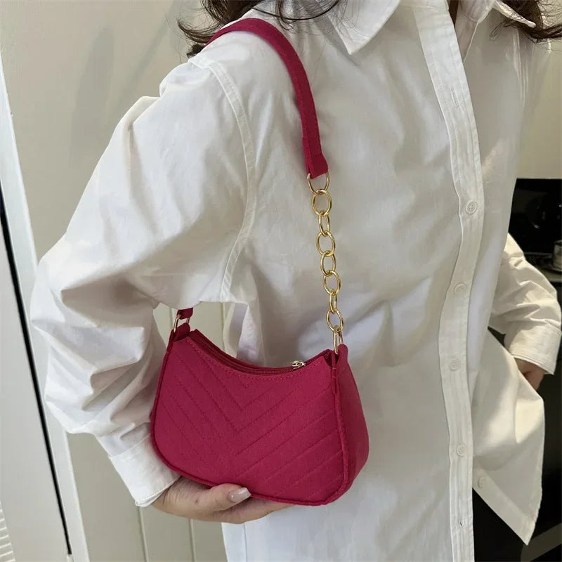 Felt Mini Shoulder Bags for Women Underarm Bags Texture Solid Color Casual Handbags Female Light Crossbody Bags