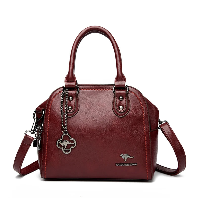 Genuine Kangaroo Brand Soft Pu Leather Hand Bag Small Handbags Women Shoulder Bags for Mother 3 Layers Tote Commuting Bag Summer