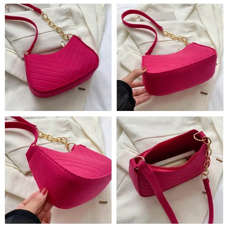 Felt Mini Shoulder Bags for Women Underarm Bags Texture Solid Color Casual Handbags Female Light Crossbody Bags