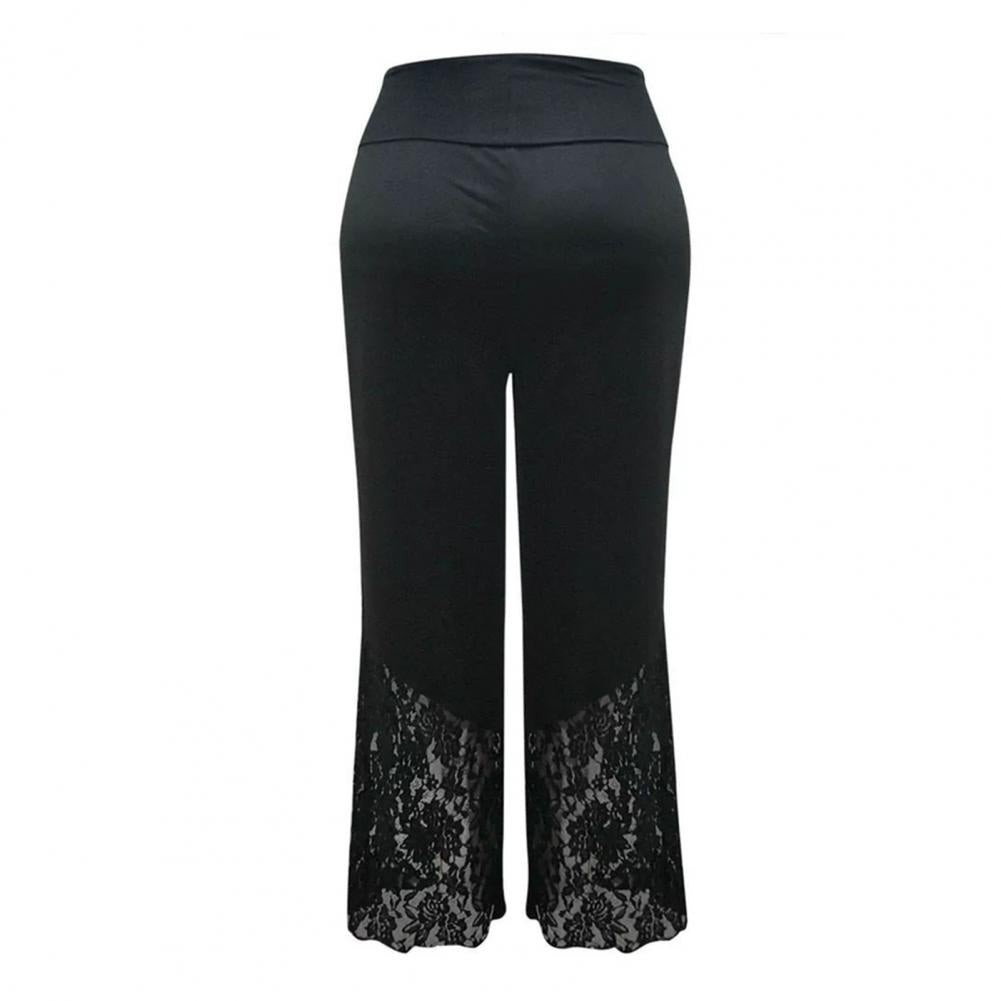 Wide Leg Flower Embroidery Women Pants High Waist Loose See-through Lace Patchwork Summer Pants Female Vintage