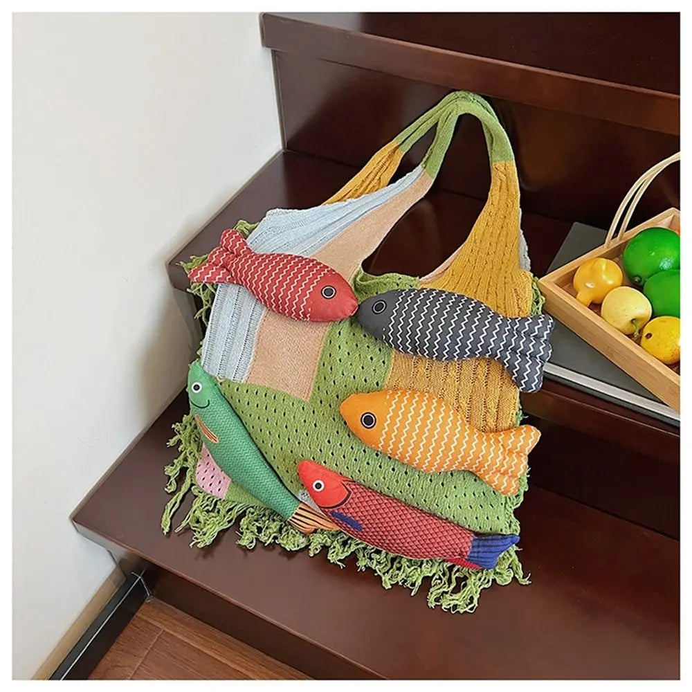 Fish Hollow Out Weave Fashion Handbag