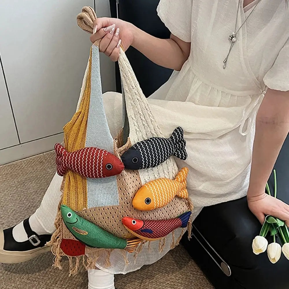 Fish Hollow Out Weave Fashion Handbag