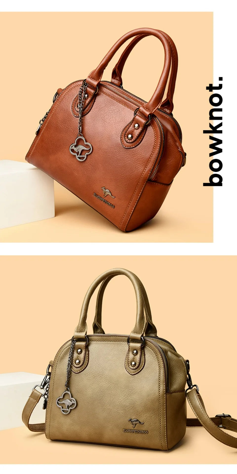Genuine Kangaroo Brand Soft Pu Leather Hand Bag Small Handbags Women Shoulder Bags for Mother 3 Layers Tote Commuting Bag Summer