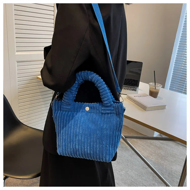 2025 Trend New Handbags Niche Versatile Bucket Shoulder Bags Fashion Corduroy Women's Bag Female Nylon Button Crossbody Bags