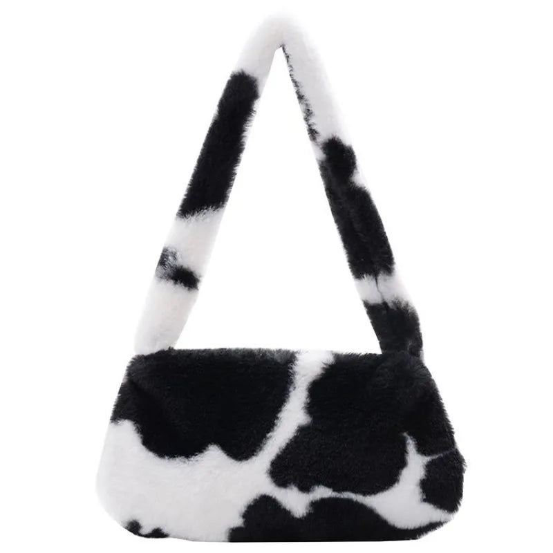 New Fluffy Totes Soft Plush Shoulder Underarm Bag Solid Color Purse Autumn Winter Handbag Women Lady Fashion Storage Pouch