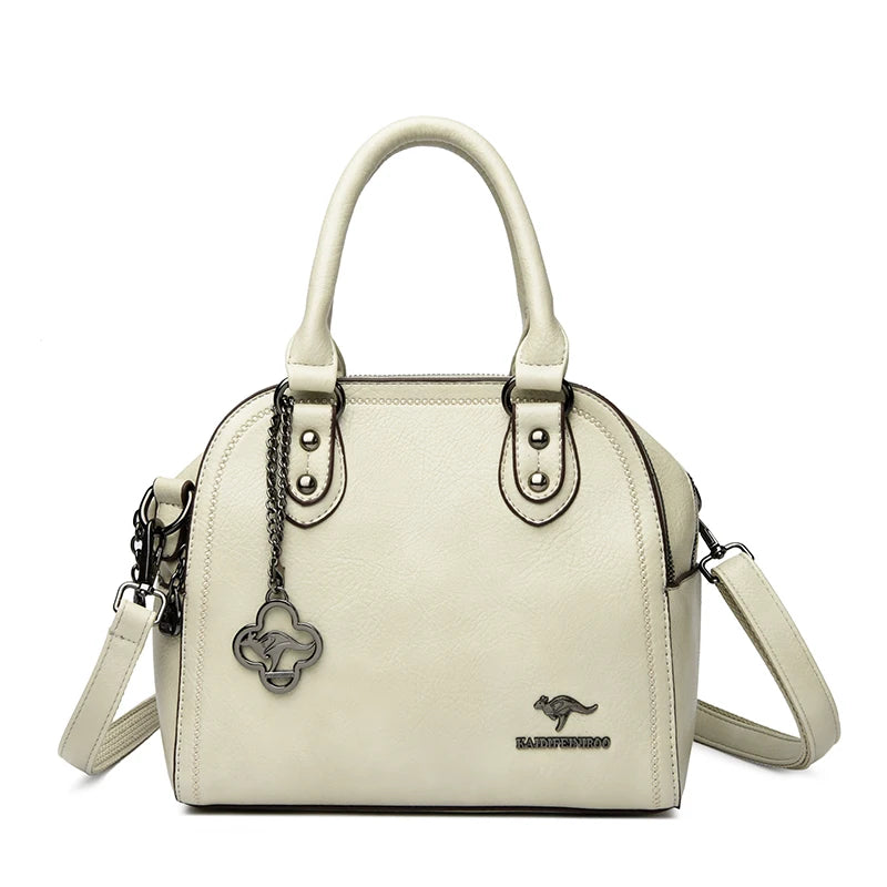 Genuine Kangaroo Brand Soft Pu Leather Hand Bag Small Handbags Women Shoulder Bags for Mother 3 Layers Tote Commuting Bag Summer