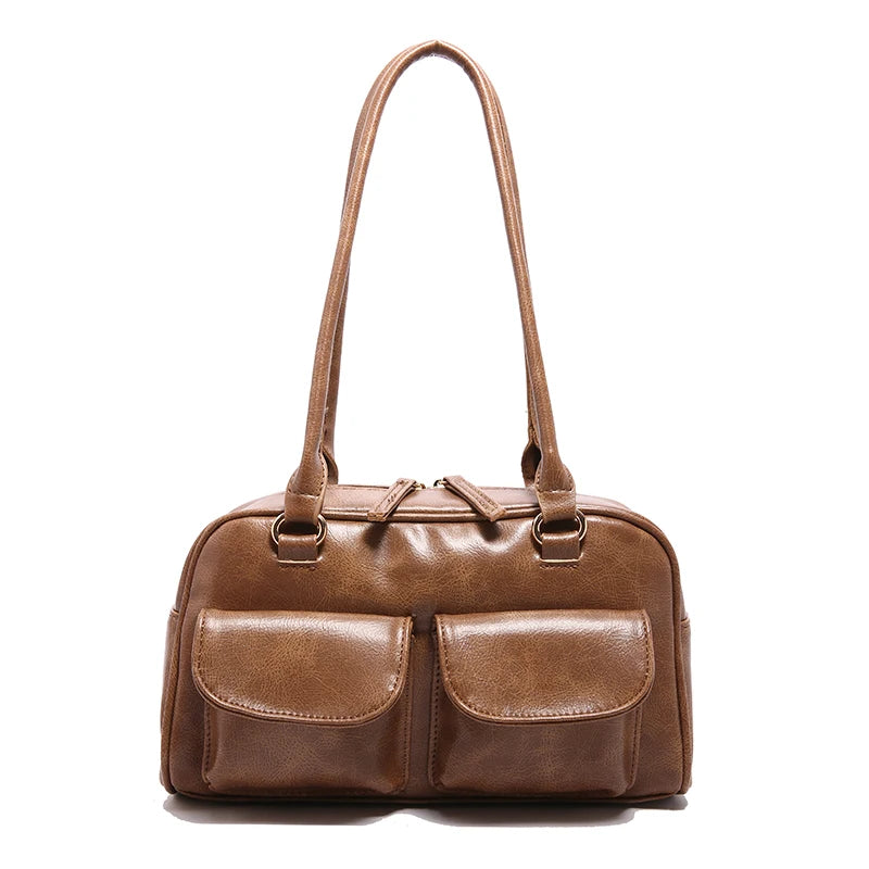 Vintage/Business Shoulder Pu Leather 2 Pocket Chic Female Underarm Bag