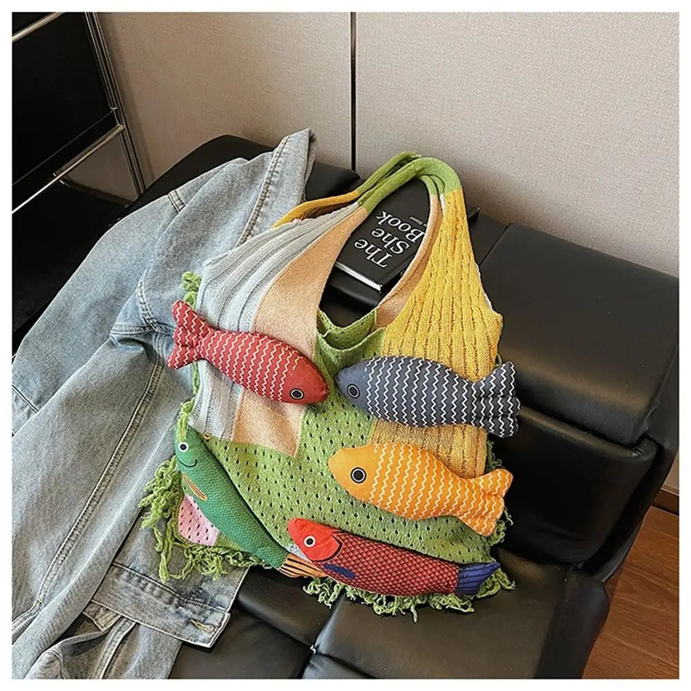 Fish Hollow Out Weave Fashion Handbag