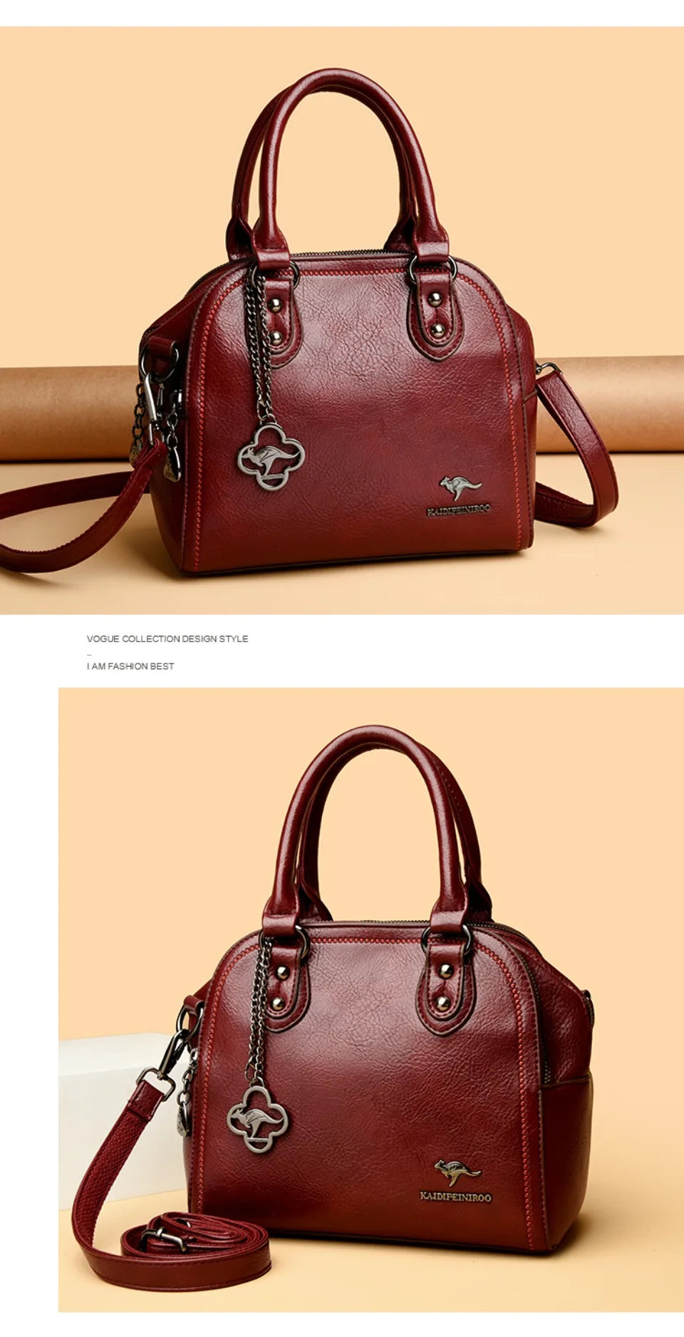 Genuine Kangaroo Brand Soft Pu Leather Hand Bag Small Handbags Women Shoulder Bags for Mother 3 Layers Tote Commuting Bag Summer