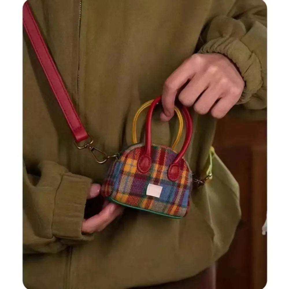 Fashion Retro Plaid Retro Shoulder Bag Portable American Retro Style Handbag Simple Style Crossbody Bag Women