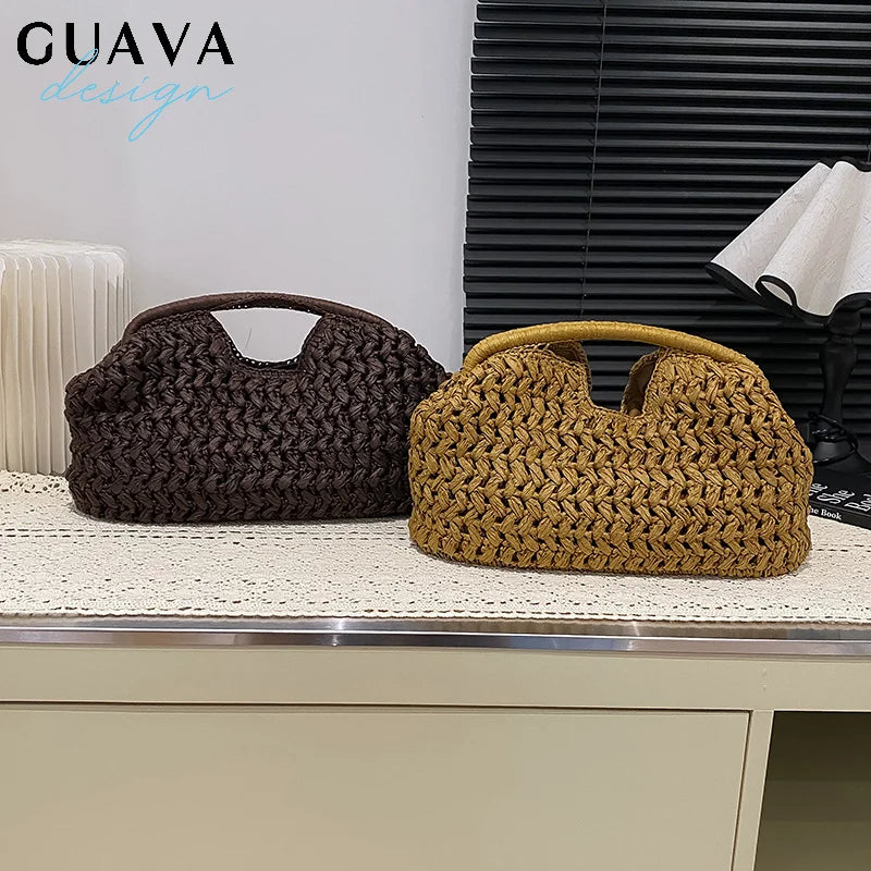 Woven Banquet Handbag Summer Bohemian Seaside Vacation Beach Bag Fashionable Advanced Clip Crossbody Bag Brand Women's Woven Bag