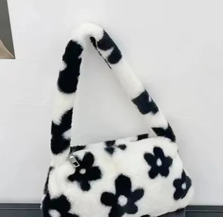 New Fluffy Totes Soft Plush Shoulder Underarm Bag Solid Color Purse Autumn Winter Handbag Women Lady Fashion Storage Pouch