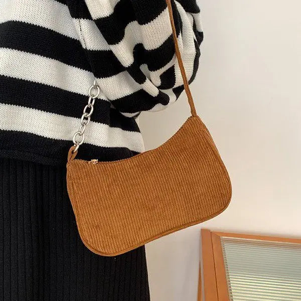 Fashion Vintage Women Handbags Corduroy Underarm Bag Casual Women Shoulder Bags Solid Color Zipper Female Handbag Clutch