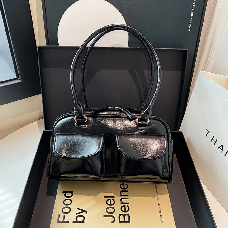 Vintage/Business Shoulder Pu Leather 2 Pocket Chic Female Underarm Bag