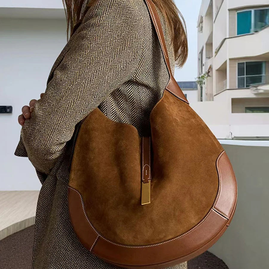Women's Underarm bag Suede Splicing Pu Crescent Leather Bag