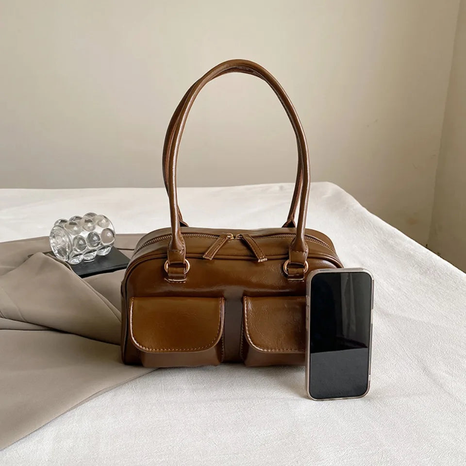 Vintage/Business Shoulder Pu Leather 2 Pocket Chic Female Underarm Bag