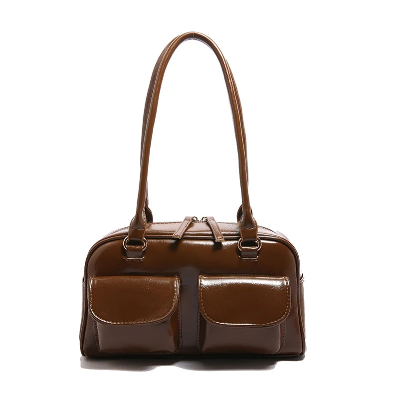 Vintage/Business Shoulder Pu Leather 2 Pocket Chic Female Underarm Bag