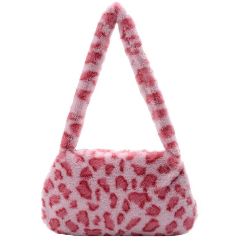 New Fluffy Totes Soft Plush Shoulder Underarm Bag Solid Color Purse Autumn Winter Handbag Women Lady Fashion Storage Pouch