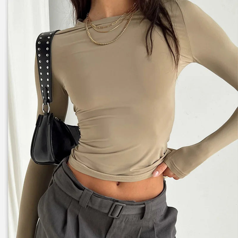 Women Casual Long Sleeve Pullover Shirt |💥 Solid Slim Fit Streetwear Base Tee🙋