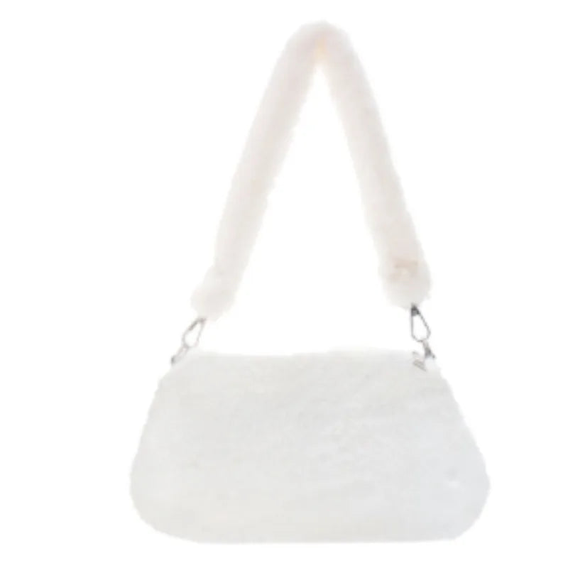 New Fluffy Totes Soft Plush Shoulder Underarm Bag Solid Color Purse Autumn Winter Handbag Women Lady Fashion Storage Pouch