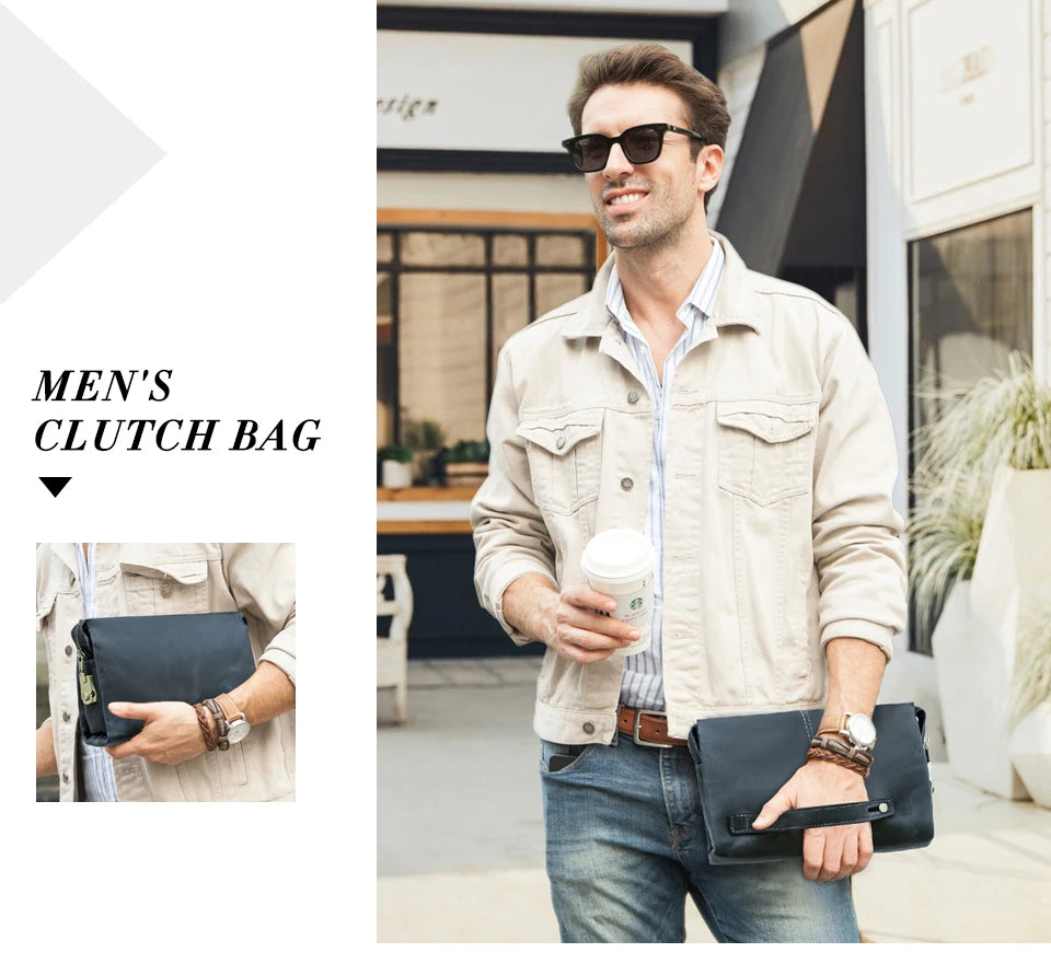 Crazy Horse Genuine Leather Password Lock Casual Clutch Bag Male Wallet Men's Purse Protective Large Capacity Blue Handbag