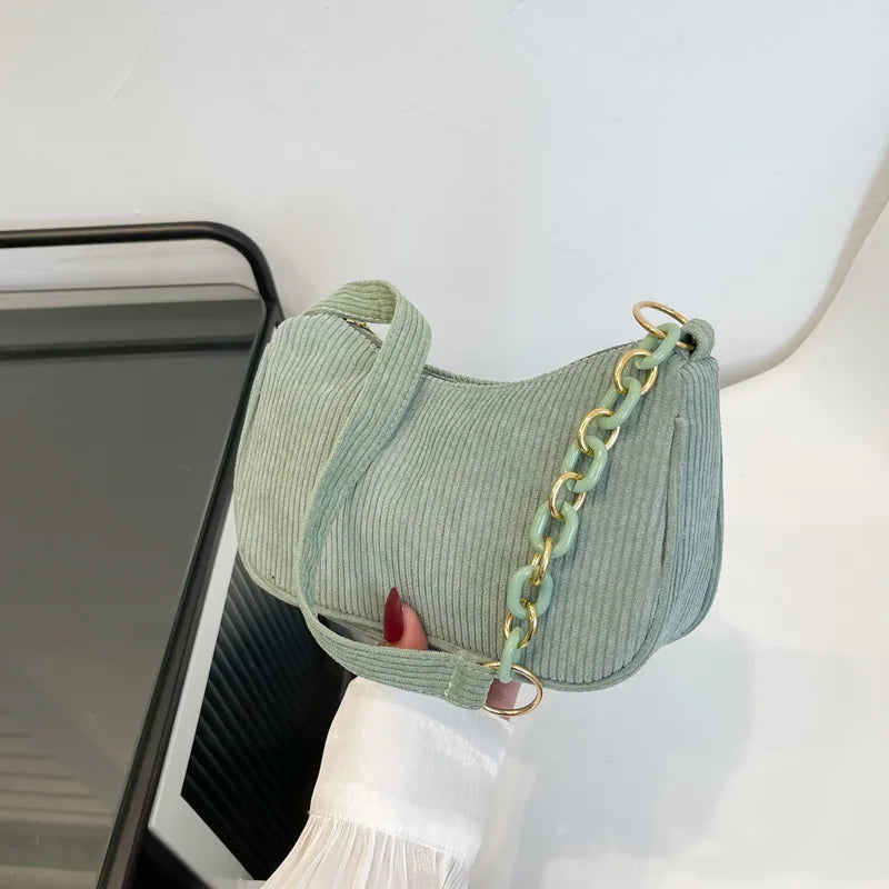 Fashion Vintage Women Handbags Corduroy Underarm Bag Casual Women Shoulder Bags Solid Color Zipper Female Handbag Clutch