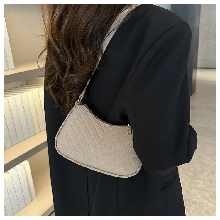 Felt Mini Shoulder Bags for Women Underarm Bags Texture Solid Color Casual Handbags Female Light Crossbody Bags