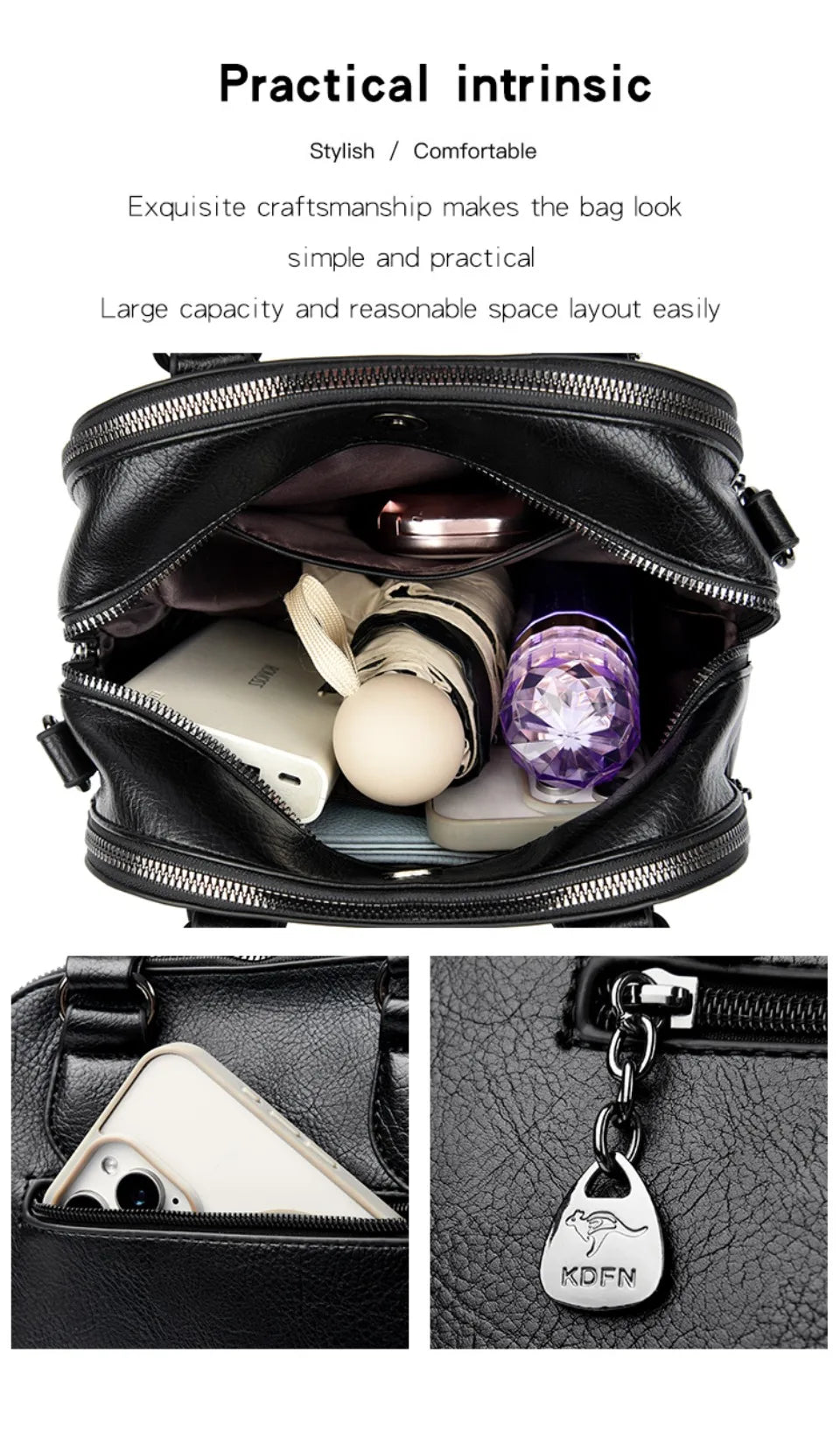 Genuine Kangaroo Brand Soft Pu Leather Hand Bag Small Handbags Women Shoulder Bags for Mother 3 Layers Tote Commuting Bag Summer