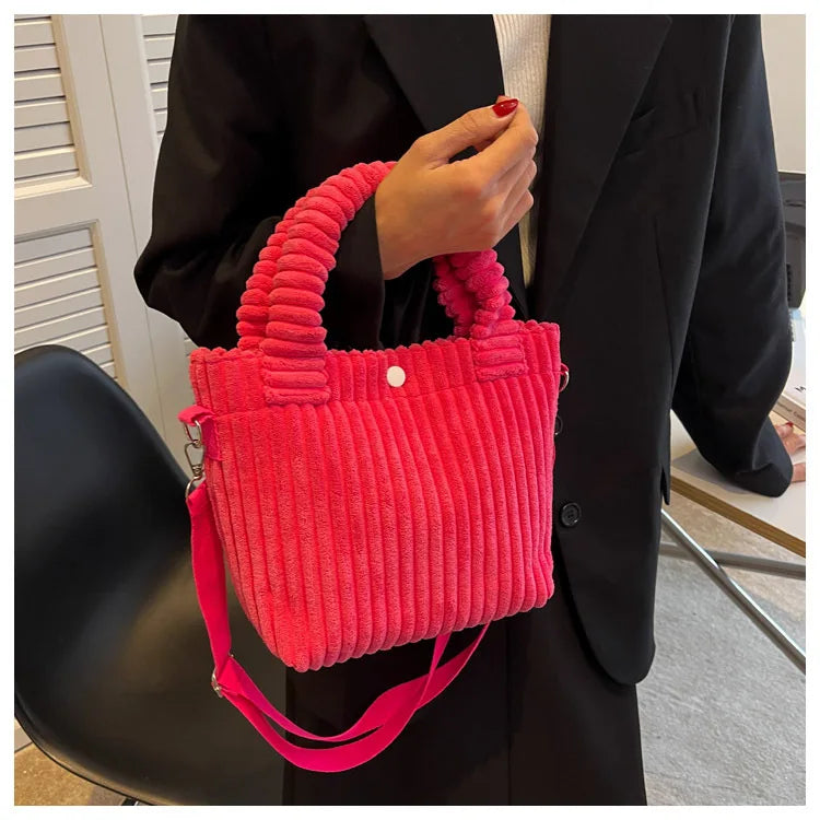 2025 Trend New Handbags Niche Versatile Bucket Shoulder Bags Fashion Corduroy Women's Bag Female Nylon Button Crossbody Bags