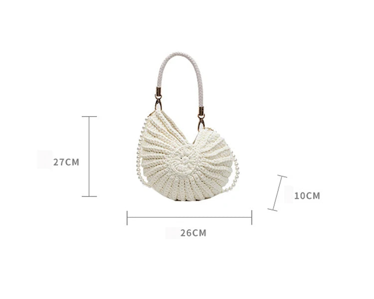 Creative Conch Shaped Crochet Women Shoulde Bags Funny Cute Pearls Chains Handmade Weave Crossbody Bag Novelty Small Handbags