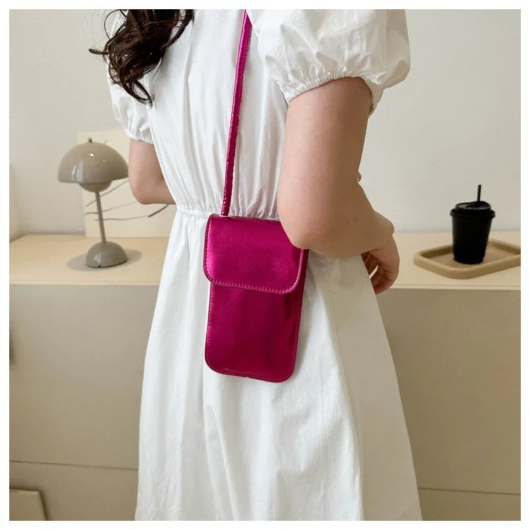 New Fashion Gold Silver Glossy Mini Bag Casual Versatile Shoulder Crossbody Bag for Women Outdoor Portable Mobile Phone Bag