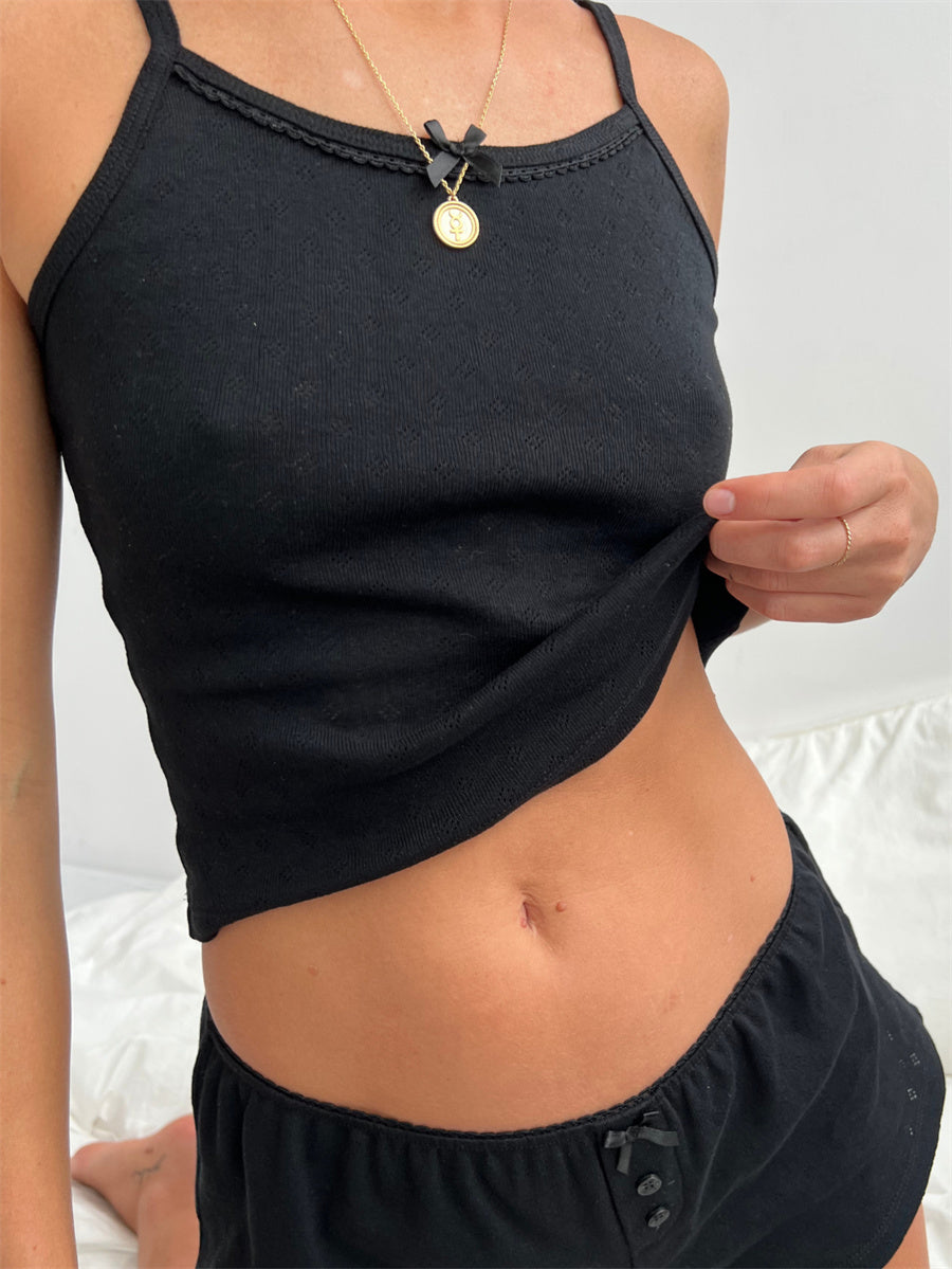 Aesthetic Spaghetti Strap Crop Top & Button Short