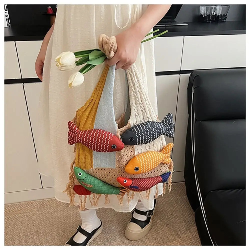 Fish Hollow Out Weave Fashion Handbag