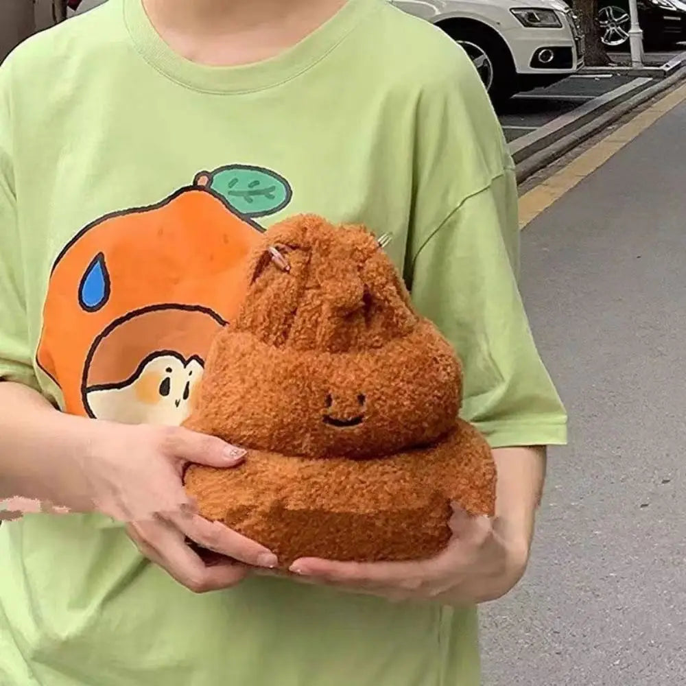 Drawstring Cartoon Poop Shape Handbag Large Capacity Fluffy Funny Plush Shoulder Bag Portable Multi-purpose