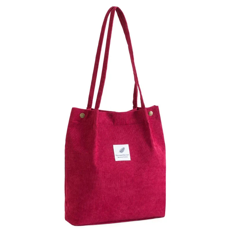 Women Corduroy Shoulder Shopping Bags Reusable Casual Outdoor Party Tote 2024 New Female Bag Handbags with Button Eco Organizer