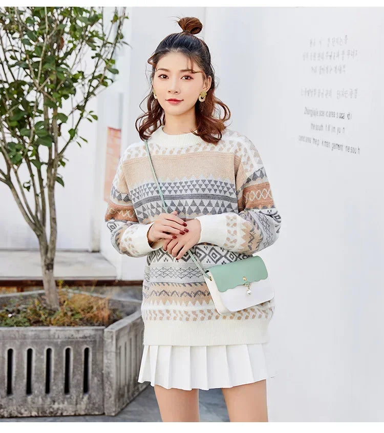 Women's PU Leather Shoulder Bag, Solid Color Messenger Purse with Pearl Pendant, Small Travel Handbag