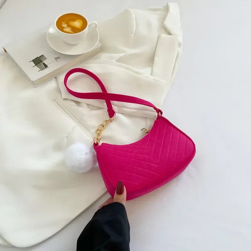 Felt Mini Shoulder Bags for Women Underarm Bags Texture Solid Color Casual Handbags Female Light Crossbody Bags