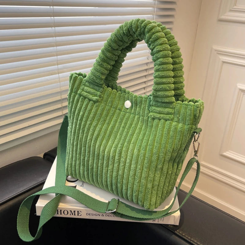 2025 Trend New Handbags Niche Versatile Bucket Shoulder Bags Fashion Corduroy Women's Bag Female Nylon Button Crossbody Bags