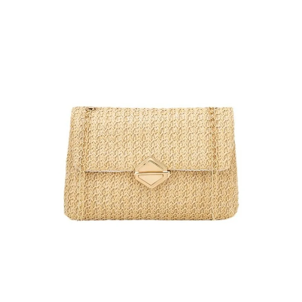 Fashion Straw Shoulder Bag Woven High Capacity Clutch Handbag Handmade Crossbody Bag Women