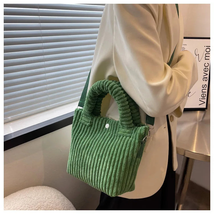2025 Trend New Handbags Niche Versatile Bucket Shoulder Bags Fashion Corduroy Women's Bag Female Nylon Button Crossbody Bags