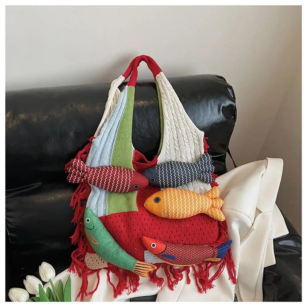 Fish Hollow Out Weave Fashion Handbag
