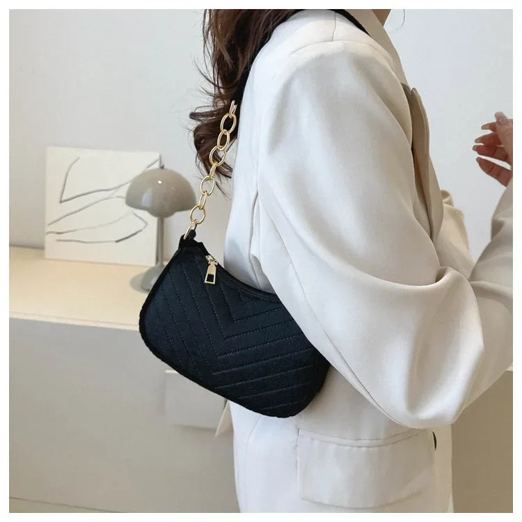 Felt Mini Shoulder Bags for Women Underarm Bags Texture Solid Color Casual Handbags Female Light Crossbody Bags